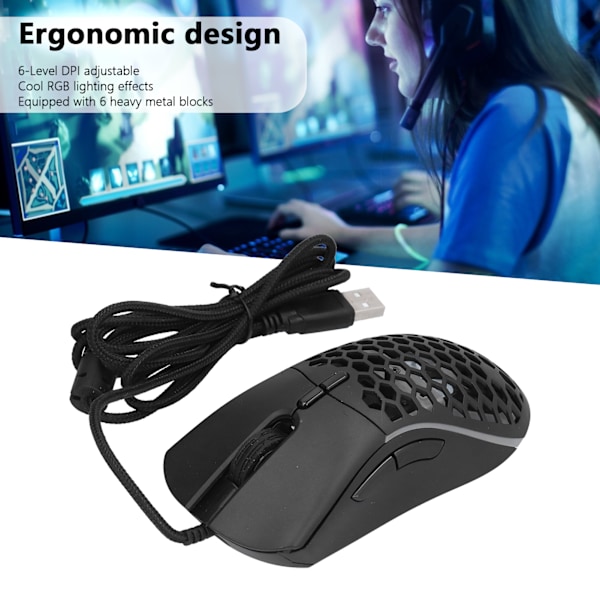 Trådbunden Mus RGB 7-Knapps USB-Port Hollow Ergonomisk Gaming Kontor Dator Tillbehör