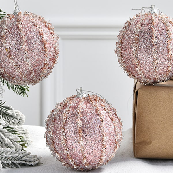 4 Pcs 8cm Christmas Ball Ornaments Glitter Foam Ornaments