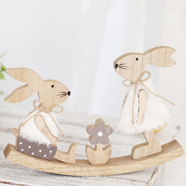 Easter Decoration Hand-painted Decorative Wooden Rabbit Craft