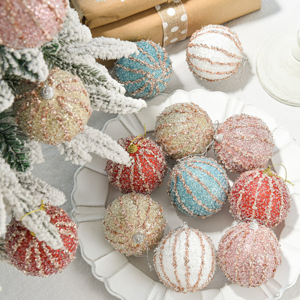 4 Pcs 8cm Christmas Ball Ornaments Glitter Foam Ornaments