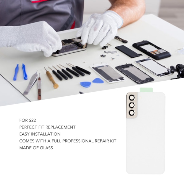 Telefon Baksida Glas Skydd Set Enkel Installation Telefon Baksida Glas Skydd Set med Professionell Reparationssats för S22 Vit
