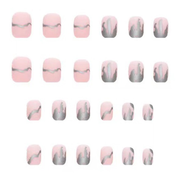 Tryck på naglar korta, fyrkantiga falska naglar med nagellim, på