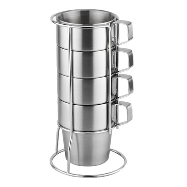 Staplingsbara kaffekoppar, set om 4, rostfria okrossbara isolerade muggar, lätta att rengöra, platsbesparande design för äventyr inomhus och utomhus, dubbelväggiga