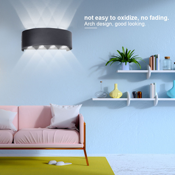 Inomhus enkel aluminium LED-vägglampa för sovrumskorridor 8W AC 85-265V svart (kallvitt)