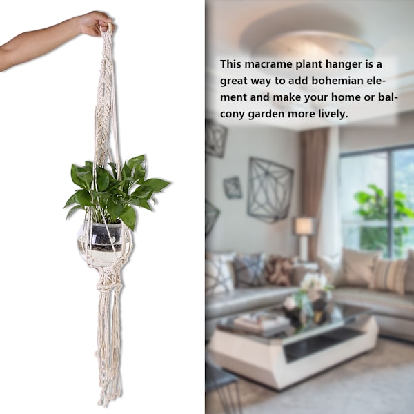 Handgjord gobeläng Makramé vävd vägg hängande korg blomkruka