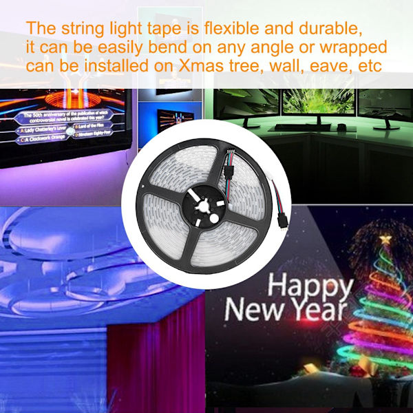 Chasing Lighting RGB LED-strip, Slim och flexibel 5M Solcellsdriven Vattentät Tejp för Sovrum DIY-projekt Individuellt Adresserbar