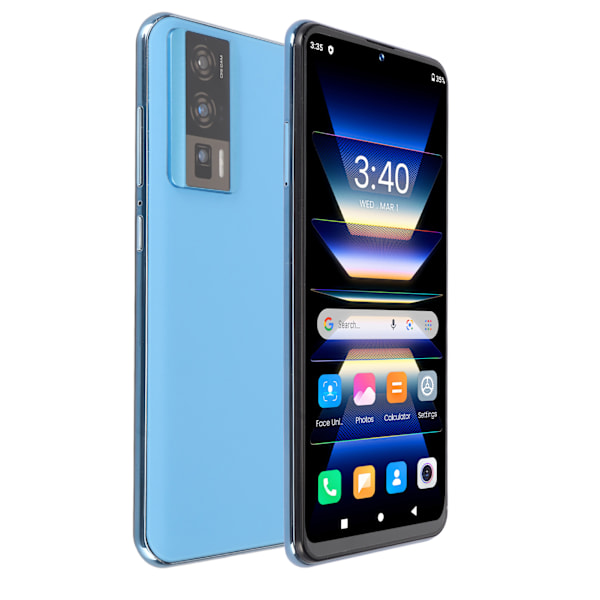 Olåst Mobiltelefon 6,53 Tum HD 4G 8GB RAM 128GB ROM 5G WiFi Ansiktsigenkänning Smartphone för Android 12 100 till 240V Blå EU-kontakt
