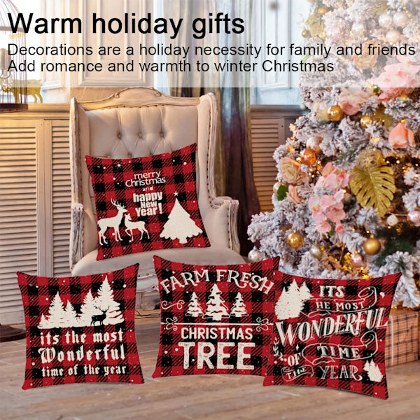 4pcs Christmas pillow case, linen super soft cushion