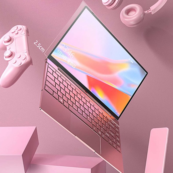 14in Ultratunn Laptop 8G RAM 128GB SSD Quad Core IPS HD-Skärm 1920x1080 WIFI Bakgrundsbelyst Tangentbord Rosa Laptops 100‑240V EU-Kontakt
