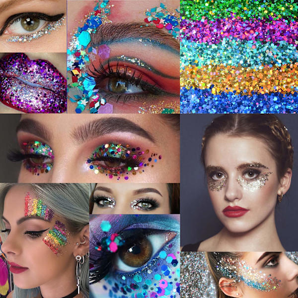 Holografiskt chunky glitter 12 färger totalt 120g ansikte kropp öga