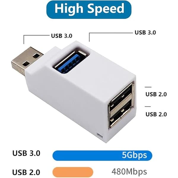 1 st USB-hubb, 3-portars USB-splitter, USB 3.0 höghastighetssplitter (vit)