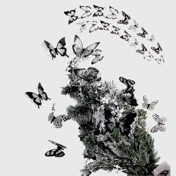 72 st Butterfly Wall Decor Stickers Glitter-Removable 3D svart