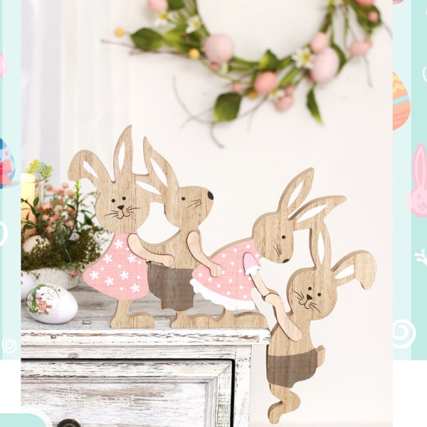 Easter Decoration Hand-painted Decorative Wooden Rabbit Craft