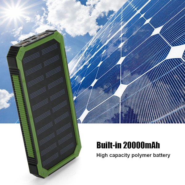 20000mAh Bärbar Solenergi Powerbank Extern Batteri