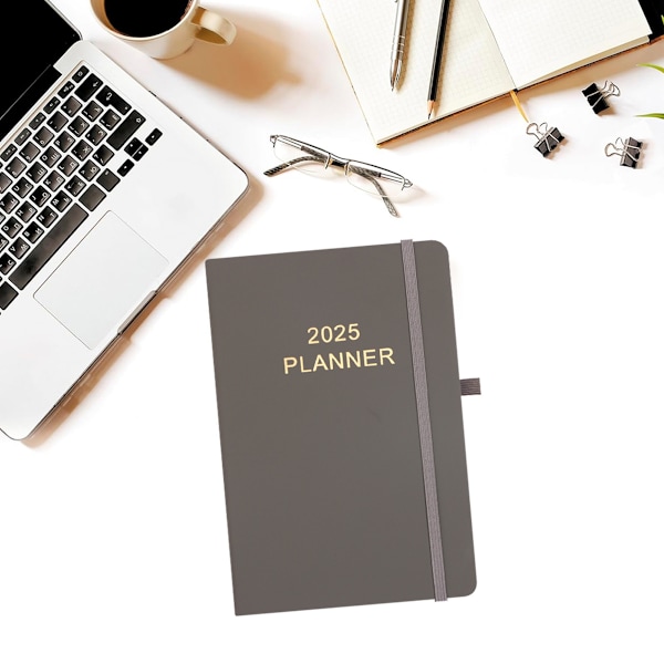 2025 Vecko- & Månadskalender med Hårt Omslag, 12 Månader (Januari 2025 - December 2025), Vecko- & Månadsuppslag, Inkluderar Extra Anteckningssidor gray