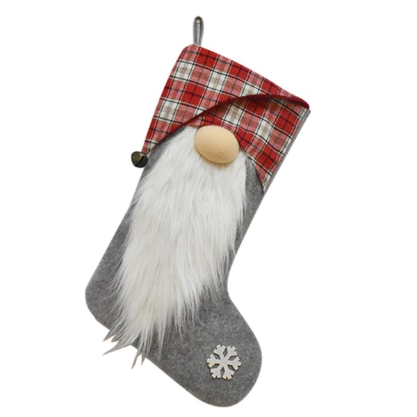 Christmas Stocking, Beard Plaid Red Grey Faceless Doll