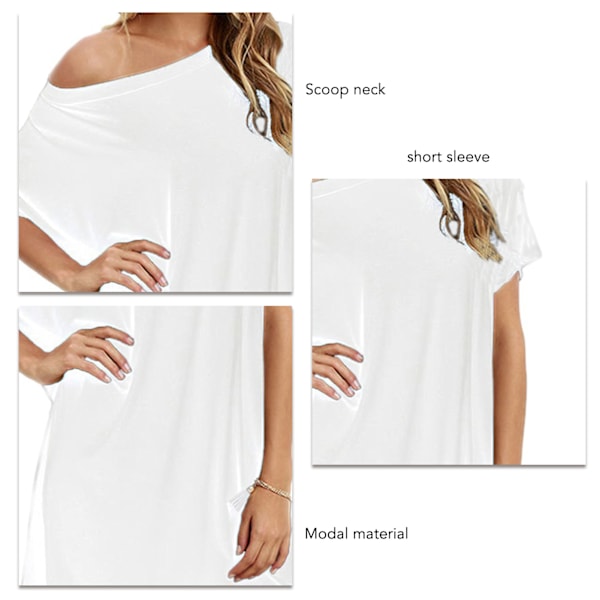T-shirtklänning Rund Hals Kort Ärm Mjuk Modal Lös Ledig Stark Färg Plus Size Skjortklänning för Fest Resor Vit XL