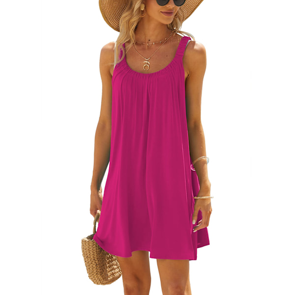 Dam Sommar Plus Size Tank Klänning Ärmlös Elegant Lös Passform Strand Tunika Klänning Rosa XL