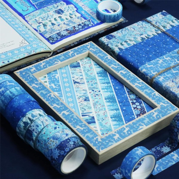 Winter Tape Set 10 Rolls - Blue White Holiday Tape Decorative