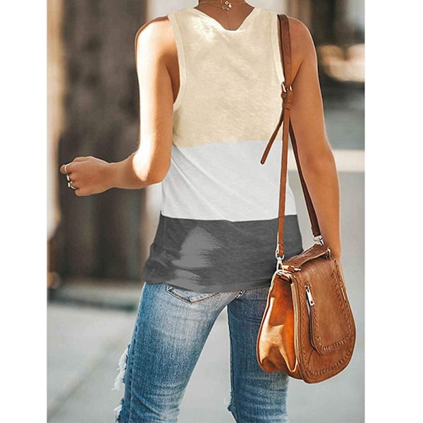 Tanktop för kvinnor, kontrastfärg, ärmlös skjorta, lös passform, bekväm knappdekoration för dejt, resa, Khaki XXL