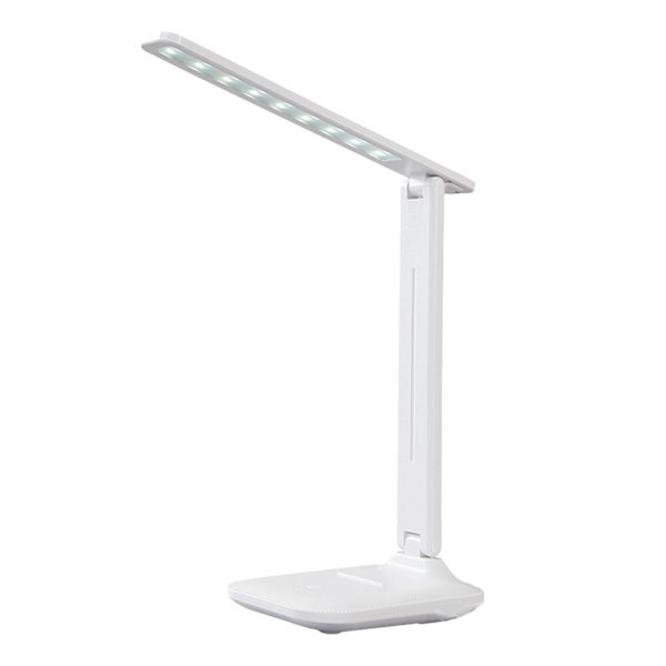 LED-skrivbordslampa, ögonvänlig, vit, USB-laddning, touch-brytare, hopfällbar studielampa för hem och studenter