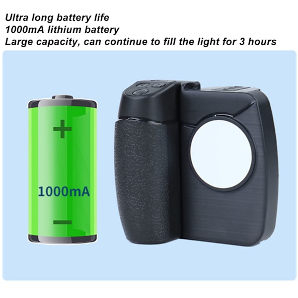 Smartphone Kamera Slutargrepp 3 Växlar Justerbar 1000mAh med LED Fyllningsljus Telefon Kamera Grepp för Fotografering Vlogging Svart