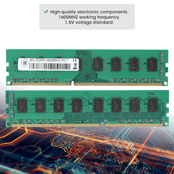 Minnesmodul Skrivbord Fullt Kompatibel Hög Stabilitet Elektronisk Komponent 8GB DDR3 1600MHZ