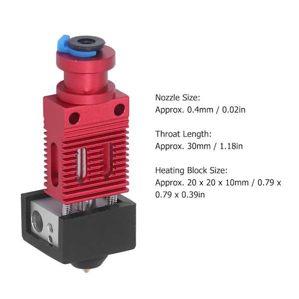 Extruder Hotend Kit Aluminiumlegering Mässing Extruder Hotend för Ender 3 S PRO 3D-skrivare Röd