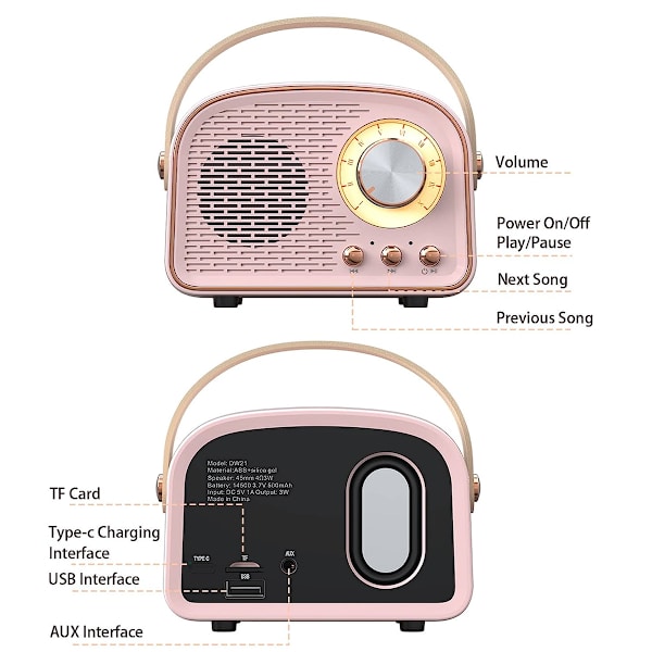Retro Bluetooth-högtalare, trådlös vintage-högtalare, utomhus