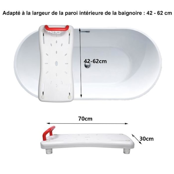 LZQ Badkarsbräda med rött handtag Justerbar Badkarssits - 70cm