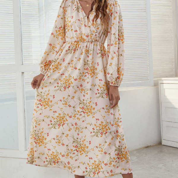 Kvinnor Casual lös blommig klänning ärm lång sommar strandklänning S 1c10 |  S | Fyndiq