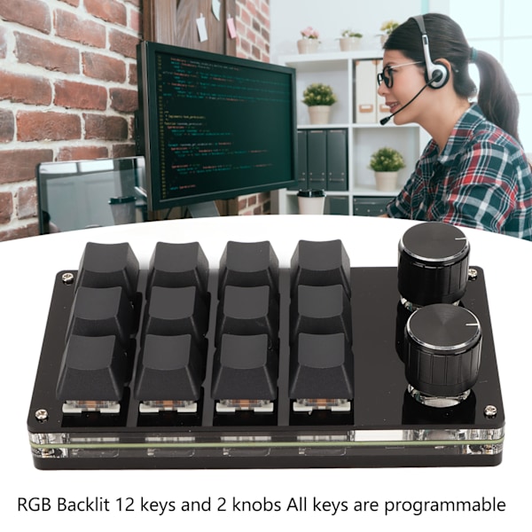 Mycket Använt Mekaniskt Tangentbord, Minnesfunktion med Inställbar Vred, RGB-Bakgrundsbelyst 12 Tangenter för Portabel Gaming (Blå)