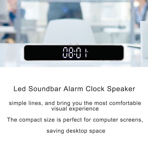 G12 Trådlös Bluetooth Klockradio med LED-Spegeldesign Multifunktionell Soundbar för PC Vit