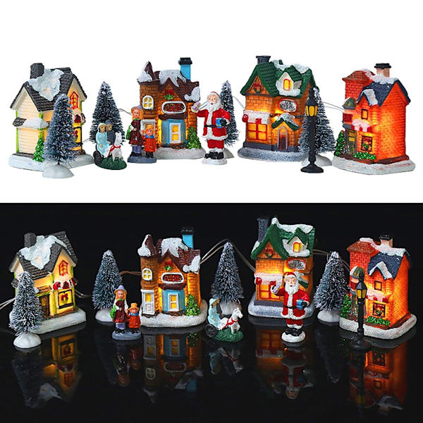 Christmas Village Sets, Resin Christmas Decor with LED Light