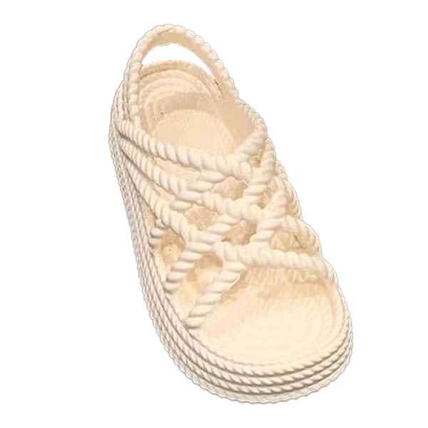 Sandaler med tjock sula, trendiga, mjuka, bekväma, avslappnade remsandaler, plattformstofflor för kvinnor, resa, fest, beige 37‑38