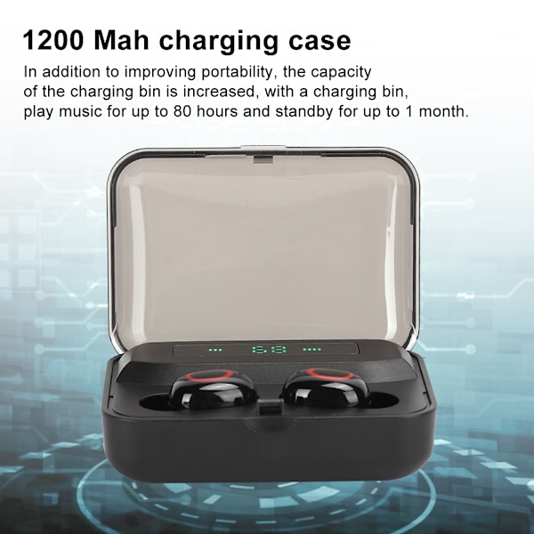 Digital Display Bluetooth Headset TWS 5.0 Hörlurar Trådlös Touch Kontroll Binaural Stereo In-Ear Hörsnäckor A1S Svart