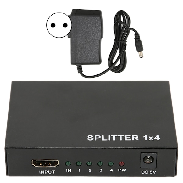 HD Multimedia Interface Splitter 1 in 4 Ut 1080P Spegelskärm Videodelningsadapter för Hemma Bio 100-240VEU-kontakt