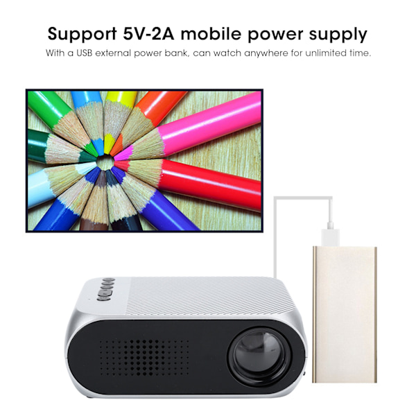 Mini Projektor Silver Micro Portabel 1080P LED Multifunktion för Hemmabio 100-240V (AU-kontakt)