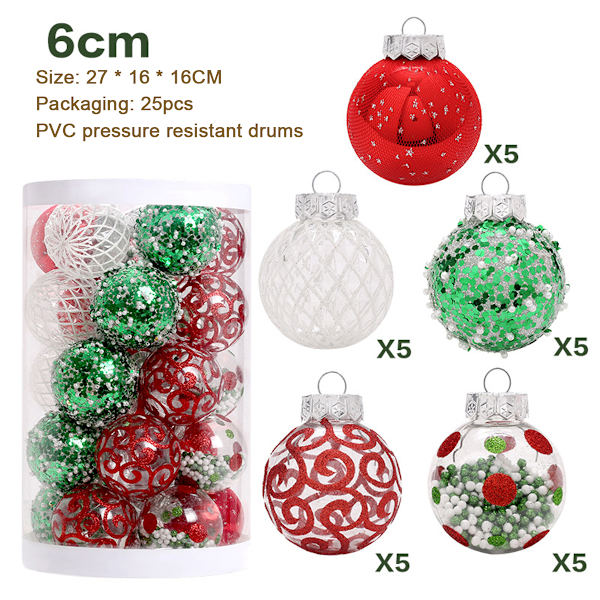 25pcs Christmas Decorations, 6cm Xmas Tree Hanging Ball Xmas
