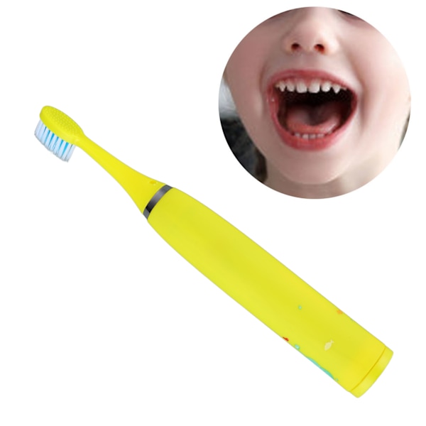 Sonisk eltandborste för barn, U-format borsthuvud för säker och hygienisk användning, Gul, Med lätt tryckknappsstart