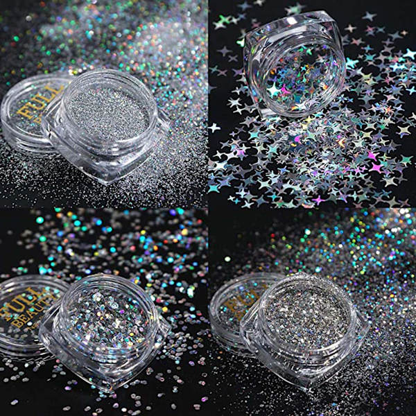 Holografiska nagelglitterpaljetter nagelkonsttillbehör 3D-naglar
