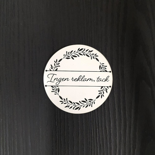 Ingen reklam, tack cirkel Vit design Självhäftande, graverad