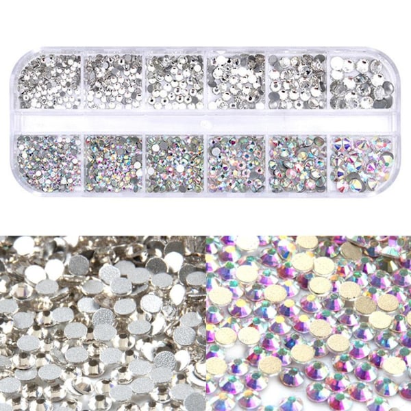 12st Rhinestone i olika storlekar i ask - Nageldekorationer Silver
