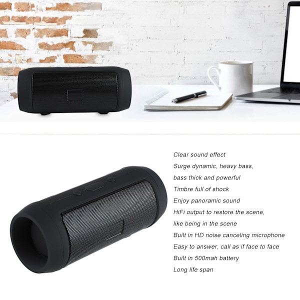 Portabel Bluetooth-högtalare FM-radio Inbyggd HD-brusreducerande mikrofon HiFi Tung bas Mini Bluetooth-högtalare för skrivbord Svart för E2mini