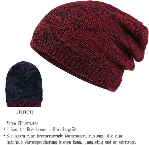 Laden Bekväm Stickad Vintermössa och Halsduk Set, Mössmodell, Varm med Tjockt Fleecefoder för Män och Kvinnor