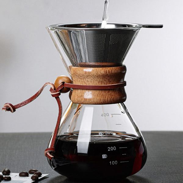 Häll över kaffebryggare 400 ml dubbelskiktsfilter V-pip i trä