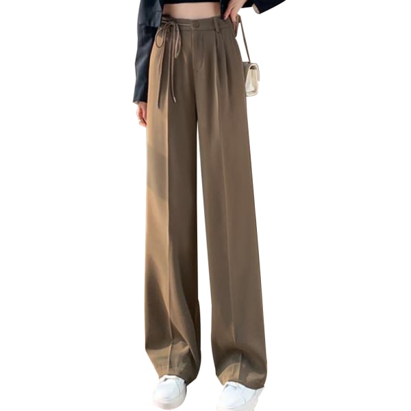 Womens Casual High Waisted Wide Leg Pants Button Up Straight