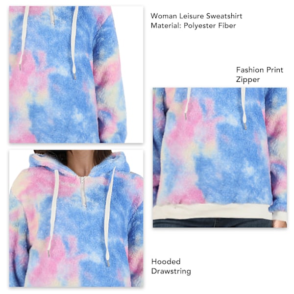 Tryckt Sweatshirt med Dragsko Huva Mode Tryck Tjock Långärmad Dragkedja Värme Pullover Sweatshirt för Dam Blå L