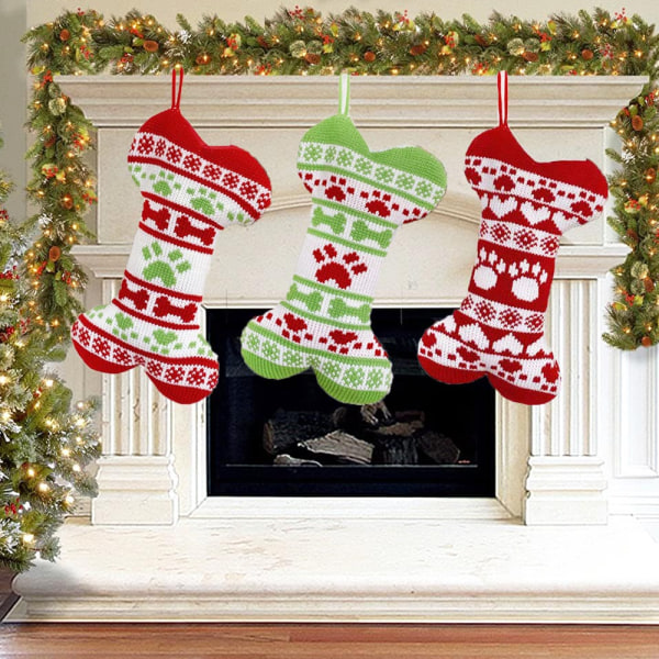 Christmas Knit Dog Stockings , Bone/fish Shape Pet Stockings