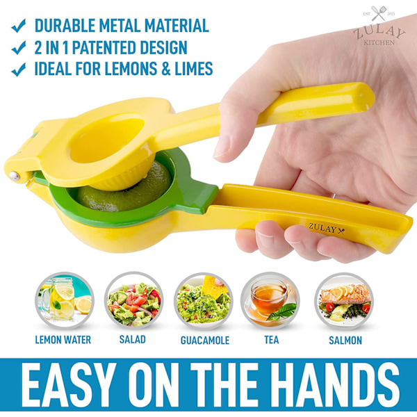 Metallisk 2-i-1 citron- och limepress - Handpress för citron - Manuell citruspress för maximal extraktion